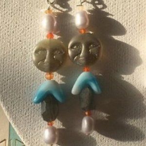 "Moonchild" moon and sea summer earrings- semiprecious handmade by me